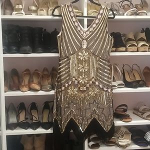 Gatsby roaring 20's gold and black dress medium